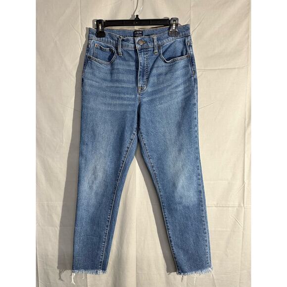 J Crew Jeans Women 28 High Rise Skinny Fray Hem Capsule Ankle Crop Stretch Denim - Picture 1 of 11